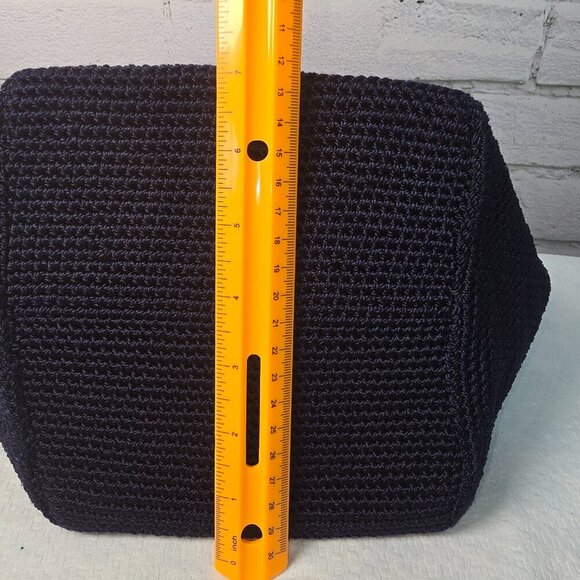 THE SAK NAVY CROCHETED DOUBLE STRAP BUCKET SHOULDER BAG PURSE EUC - Picture 4 of 10